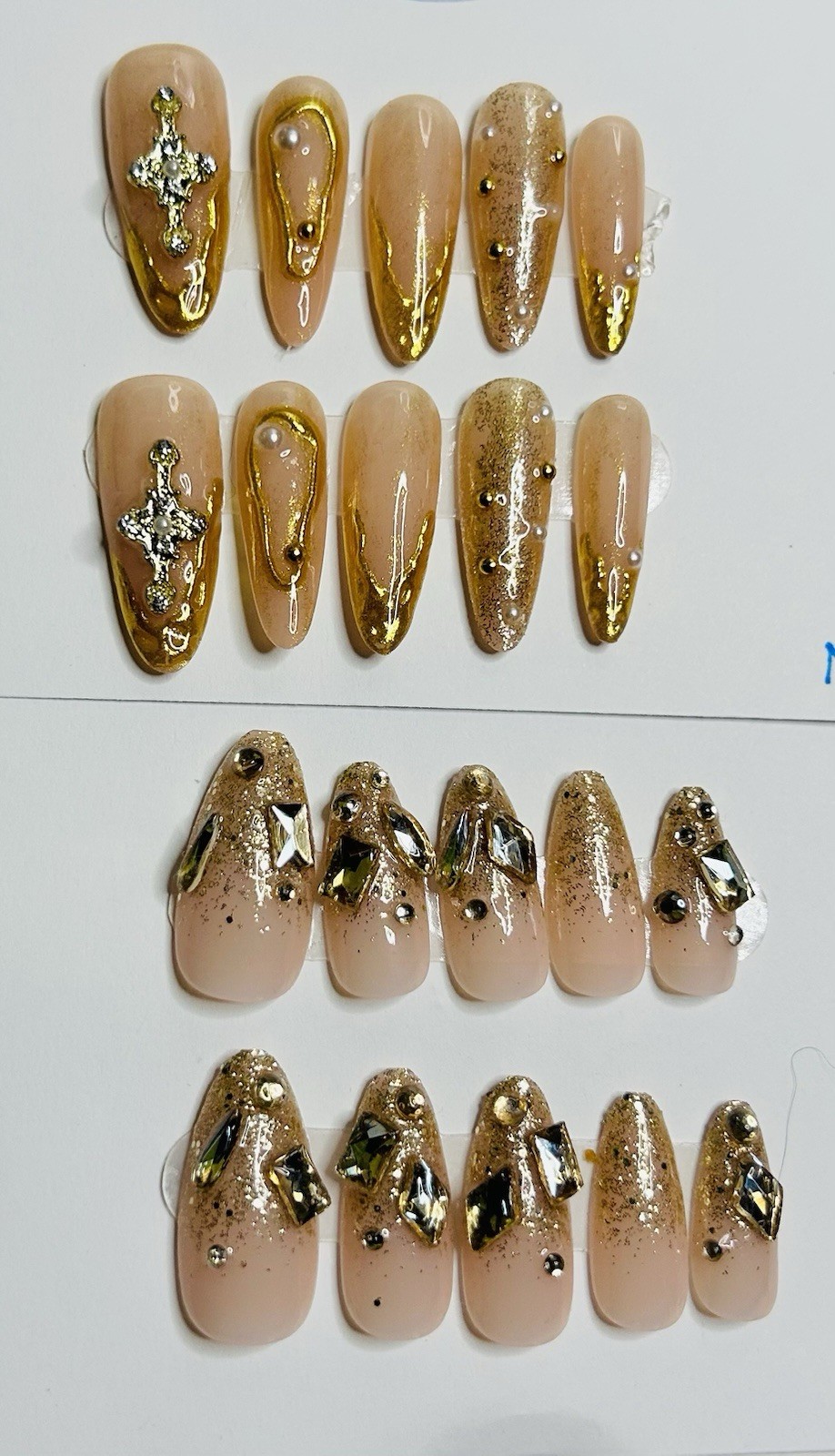Lot of 2 Almond 10pc Handmade Press-On Nails NEW size *Medium