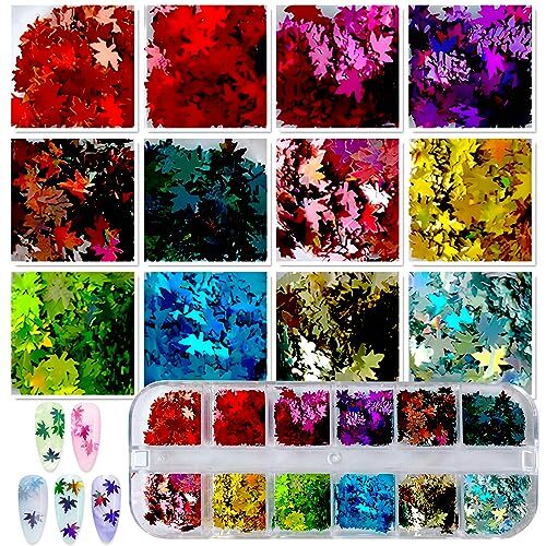 4 Boxes Nail Glitter Holographic Maple Chunky Glitter Flakes Mixed Shaped