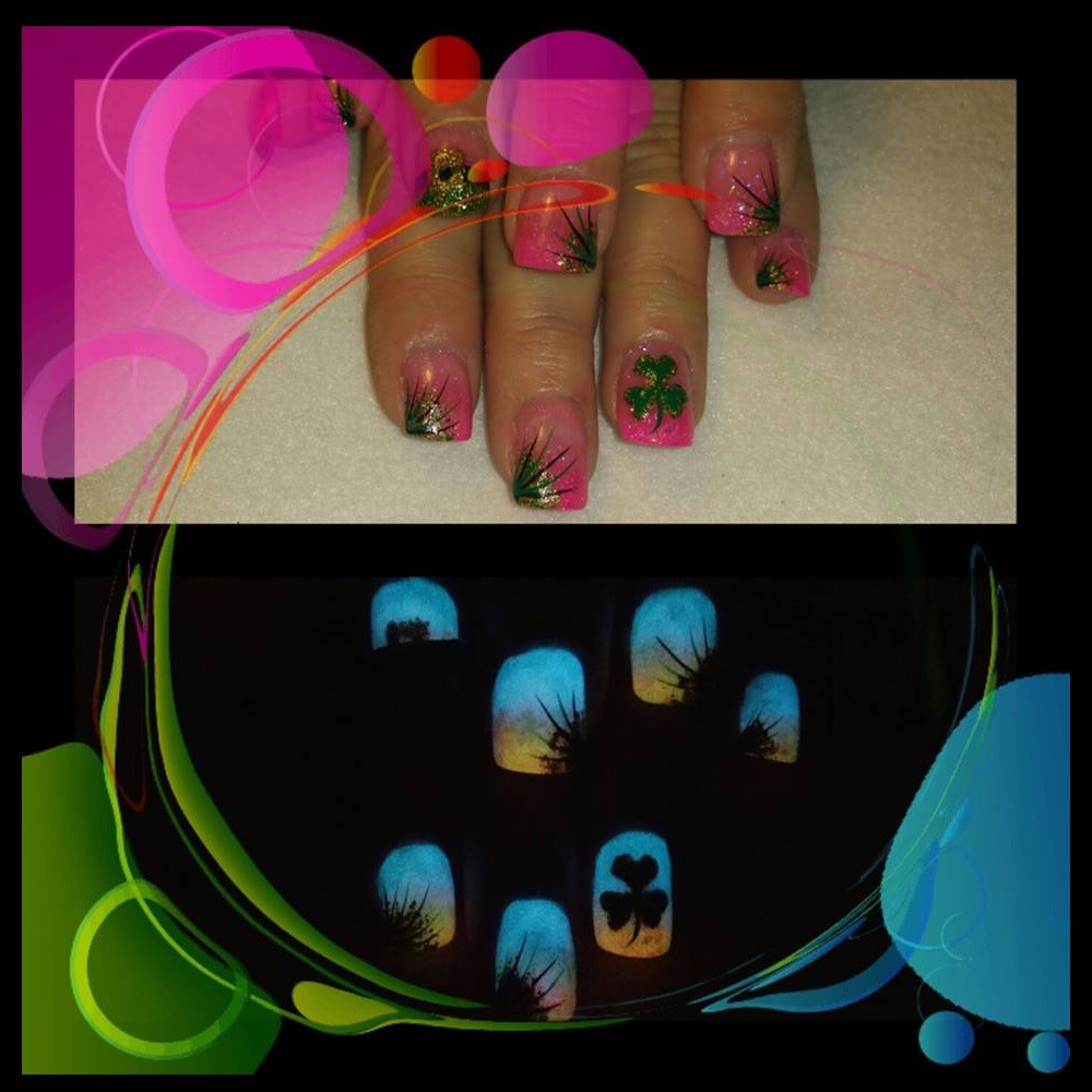 Nail Art Glitter Neon Set Glow in the Dark Powder Pigment, Hearts & Butterflies