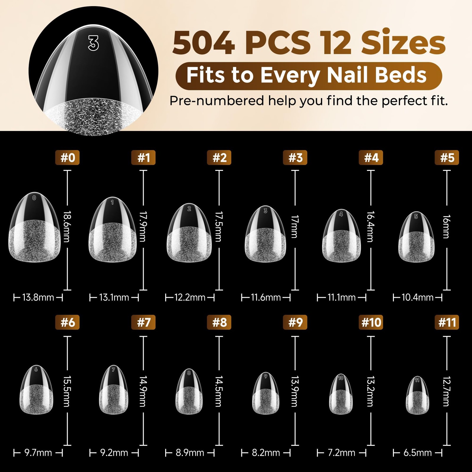 UNA GELLA Extra Short Almond Nail Tips Full Cover 504 Count (Pack of 1)