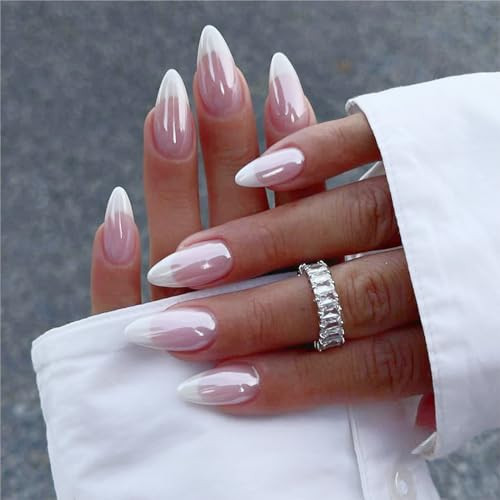 French Tip Press on Nails Medium Almond Fake Nails Press ons with Style-21