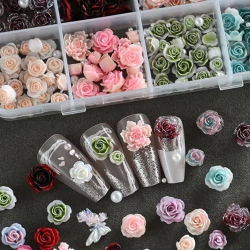 Flower Nail Art Charms – 3D Rose Flower Nail Rhinestones Floral Nail Style-9