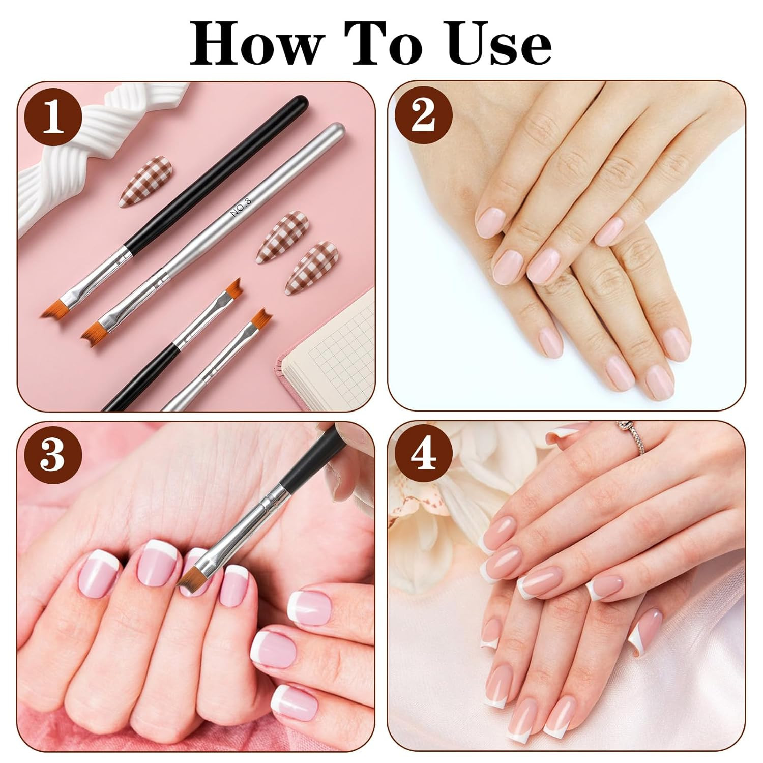 6 Pcs Ombre Nail Brush French Brush for Nails Half Moon Shape French Tip Nail Br