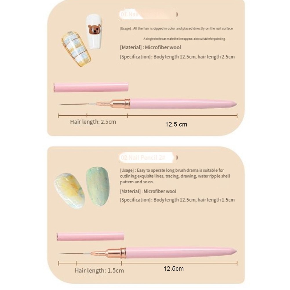 5PCS 7/9/11/15/25mm Nail Liner Brush Set UV Gel Nail Brushes Kits French5555