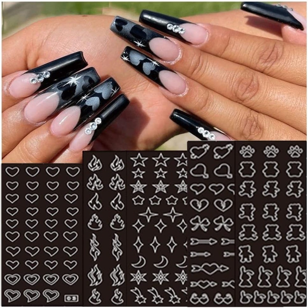 24 Sheets Nail Art Stencils Airbrush Templates Hollow Design for French Manicure