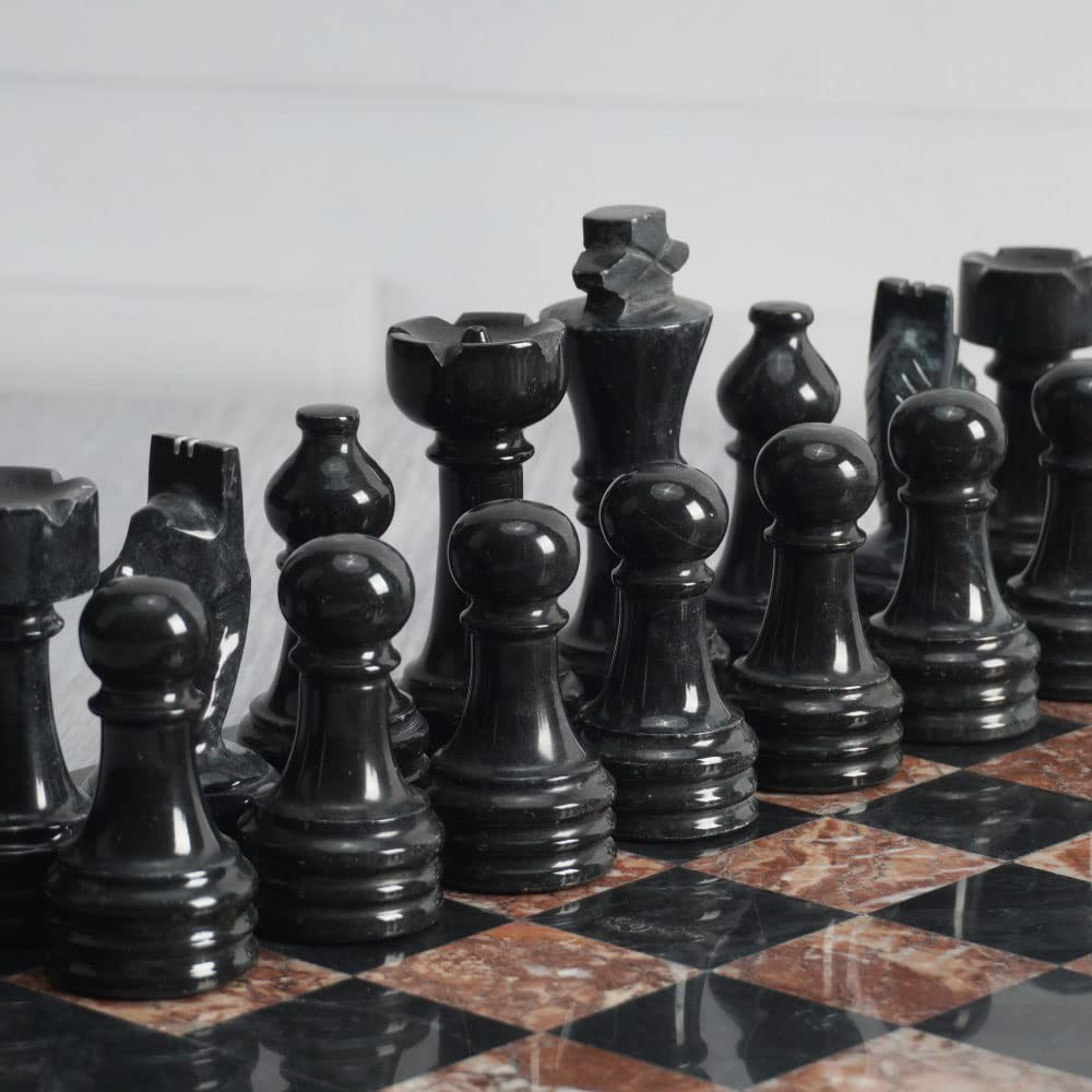 Radicaln Marble Chess Figures 3.5” Inches 3.5 Inches, Black and Marinara