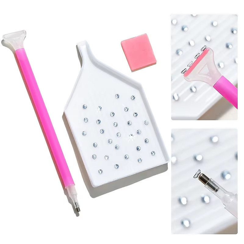 3Pcs Nail Art Rhinestones Pickers, Dotting Pen with Storage Tray Glue Clay for D
