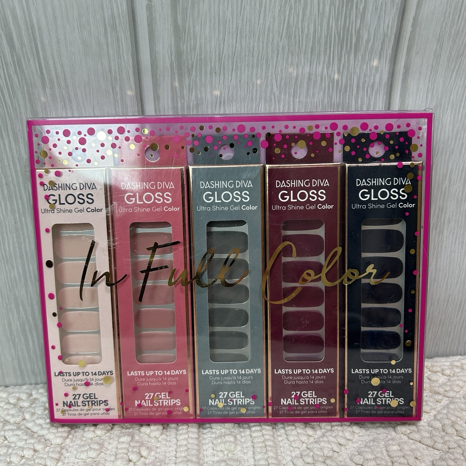 Lot Dashing Diva GLOSS Ultra Shine Gel Nail Strips Set 5 Pink Navy Gray Burgundy