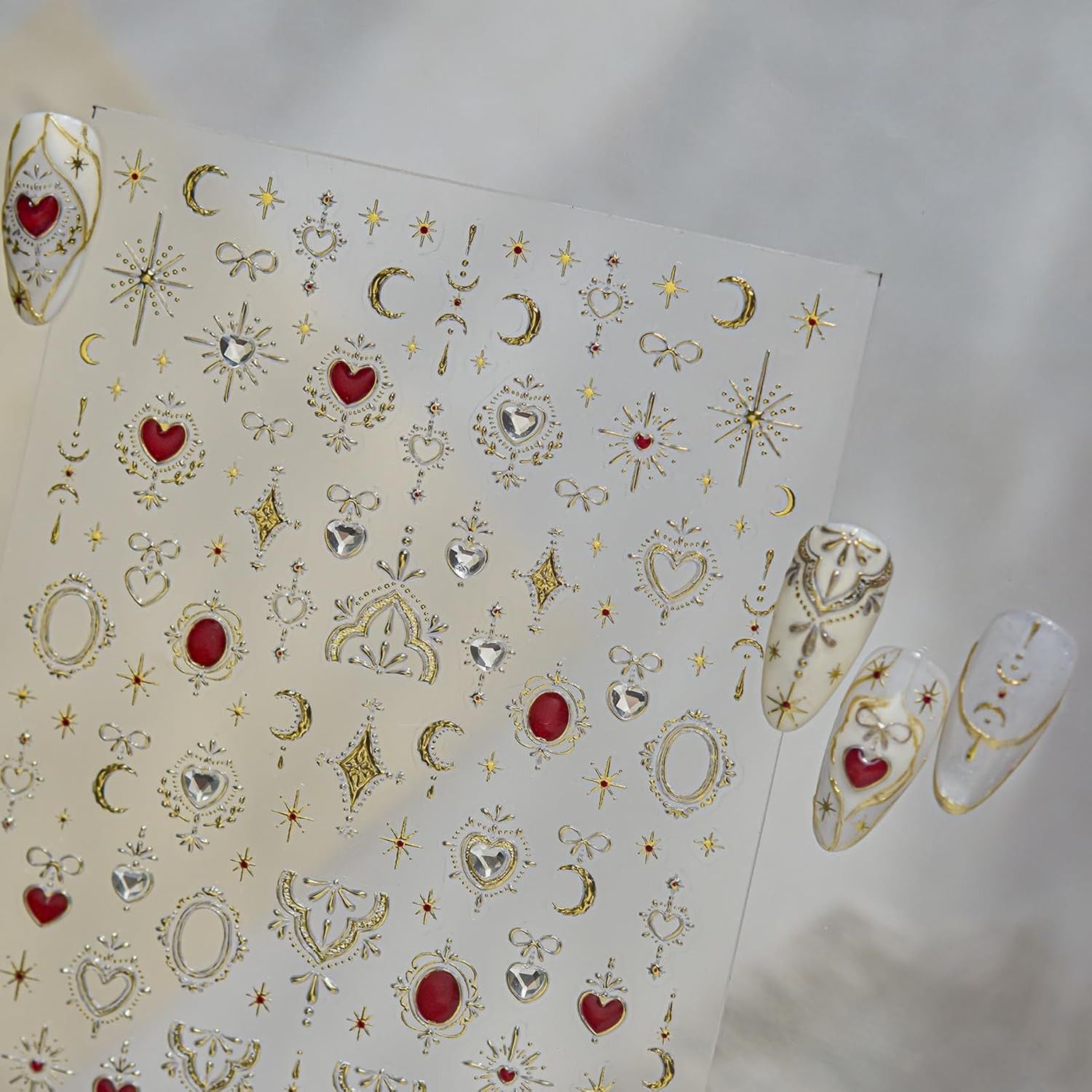 1 Sheets Gold Star Nail Stickers 5D Embossed Diamond Nail Art Stickers | Golden