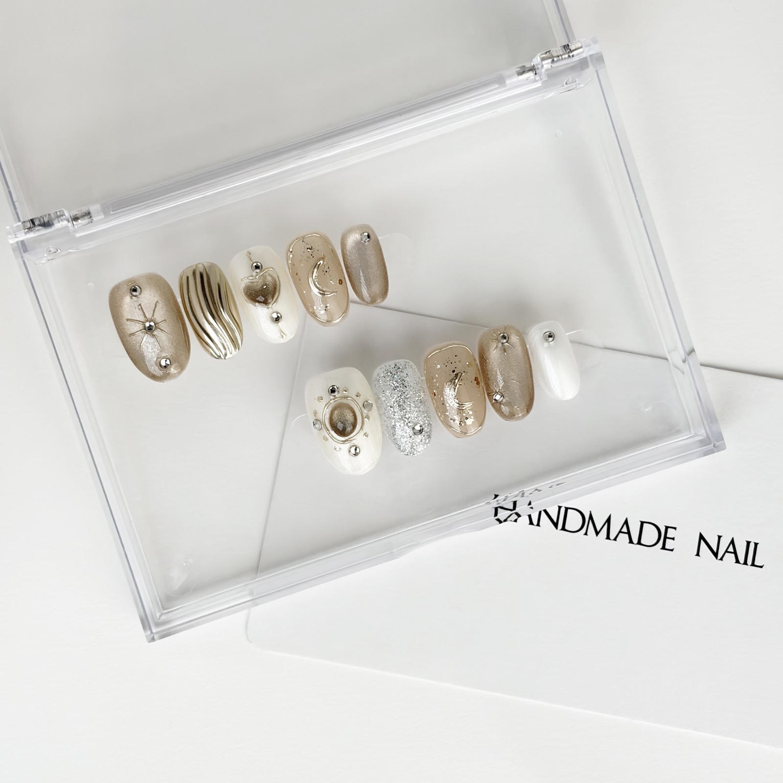 Gilded Galaxy Press On Nails Oval Metallic Rhinestone Handmade Set Gift For Her