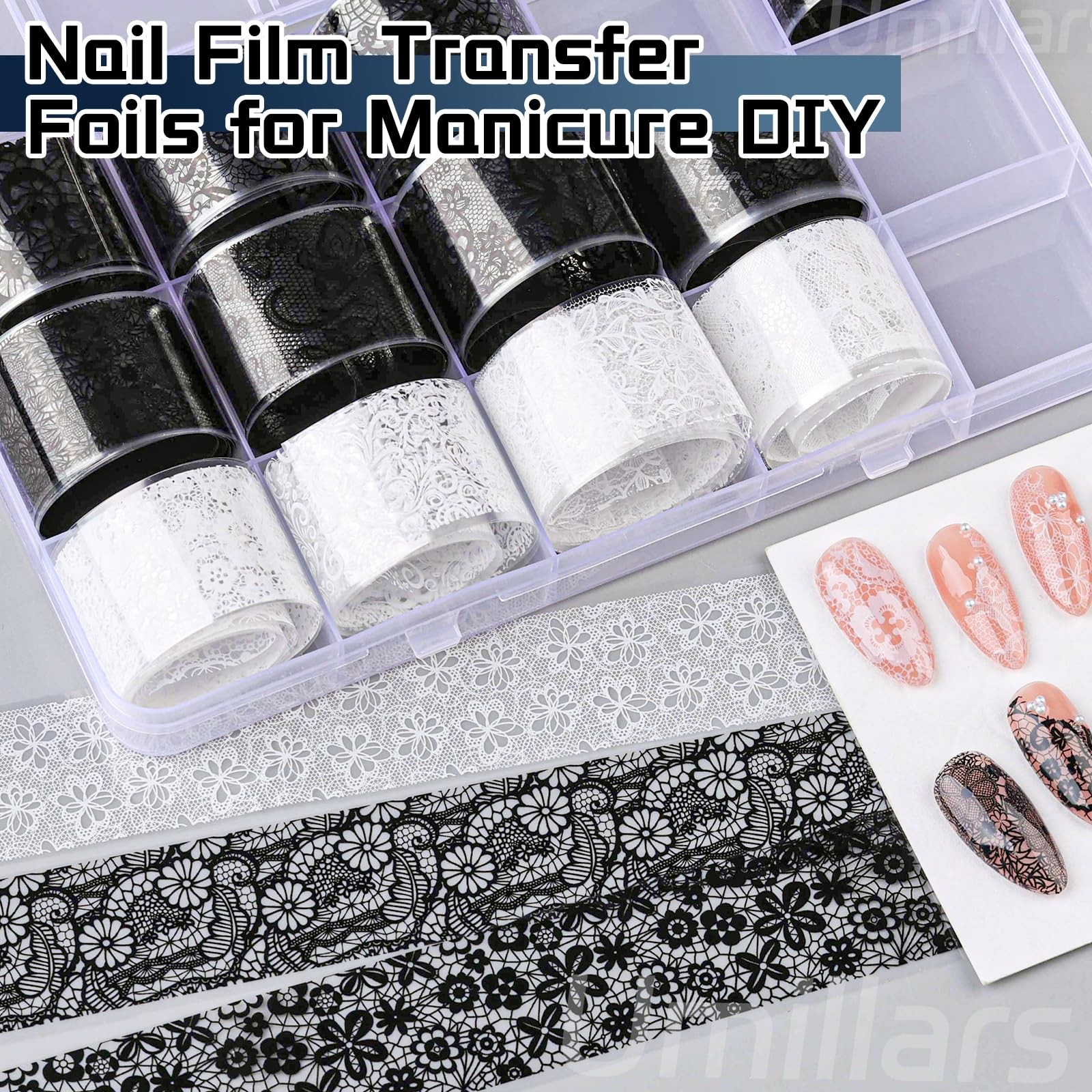 15 Rolls Black White Lace Nail Foil Transfer Stickers, Nail Lace Flowers Stic…