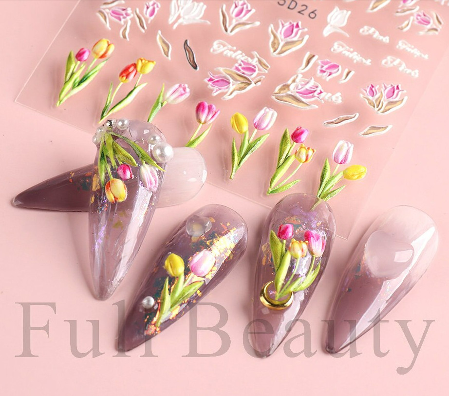 5D Embossed Floral Green Leaf Turnip Nail Stickers Self-Adhesive Manicure 5D26