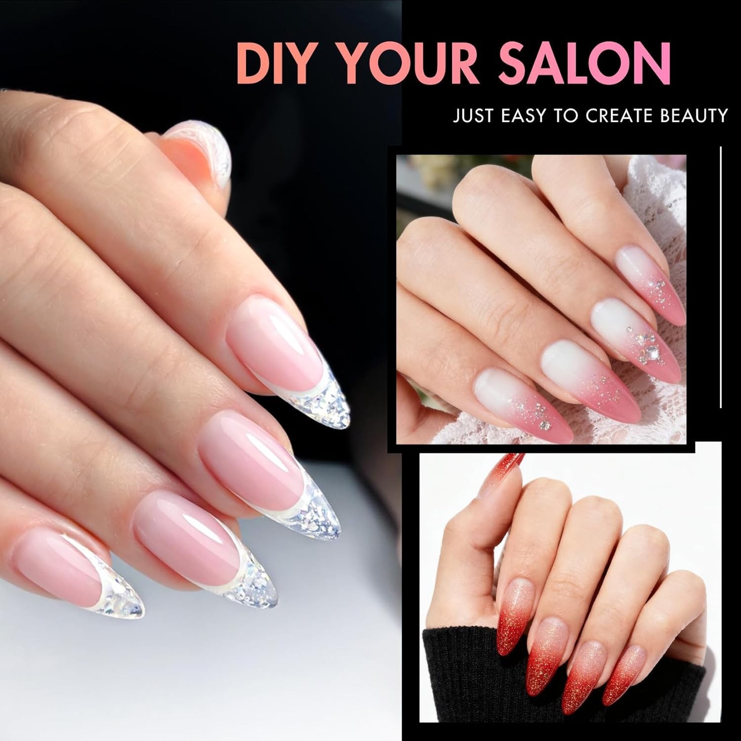 240pcs Long Almond Nail Tips – 12 Sizes Half Matte Press-On Nails Set