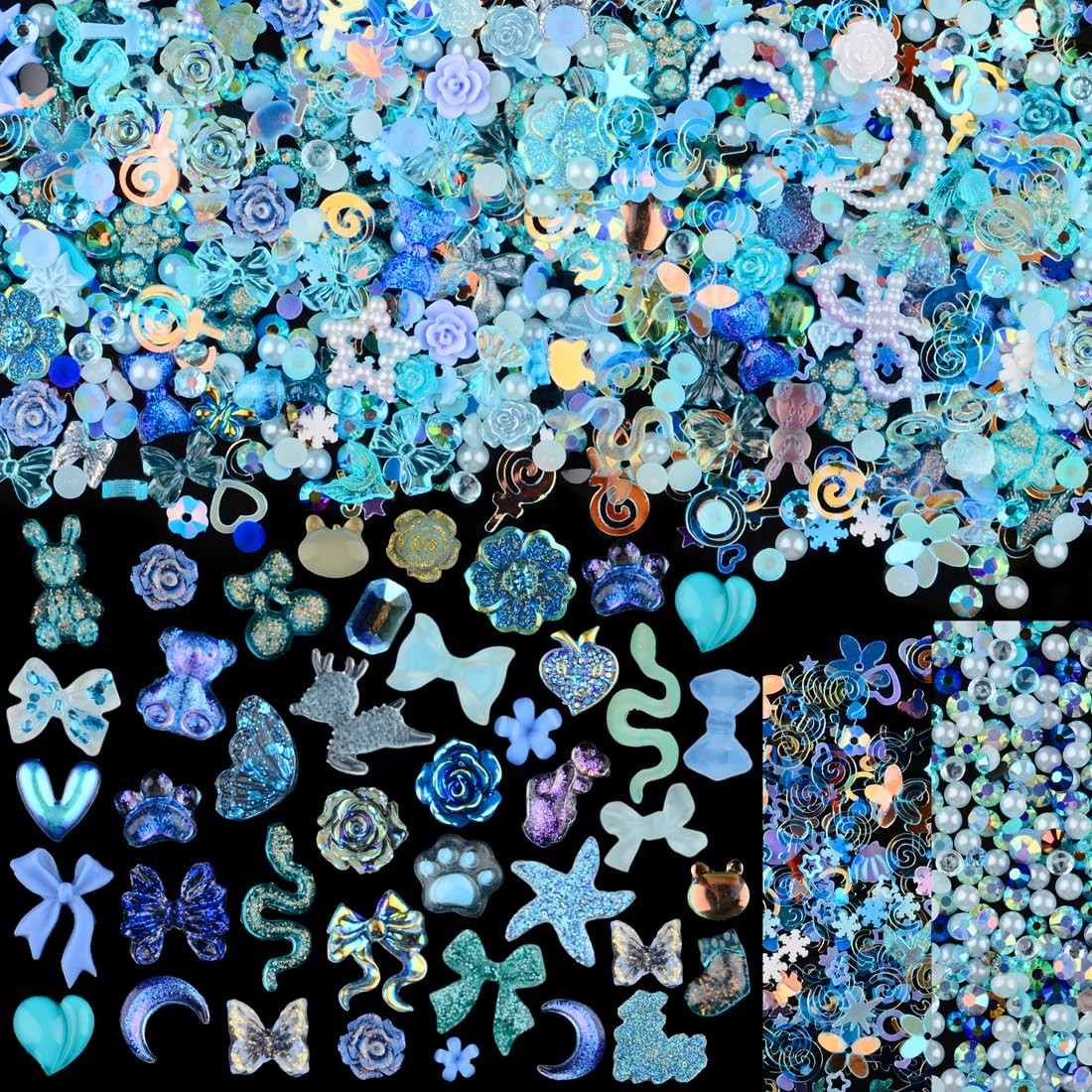 300pcs Nail Art Charms Kit,Over 100pcs Mixshape Resin Nail Gems and 100 pcs Mixe