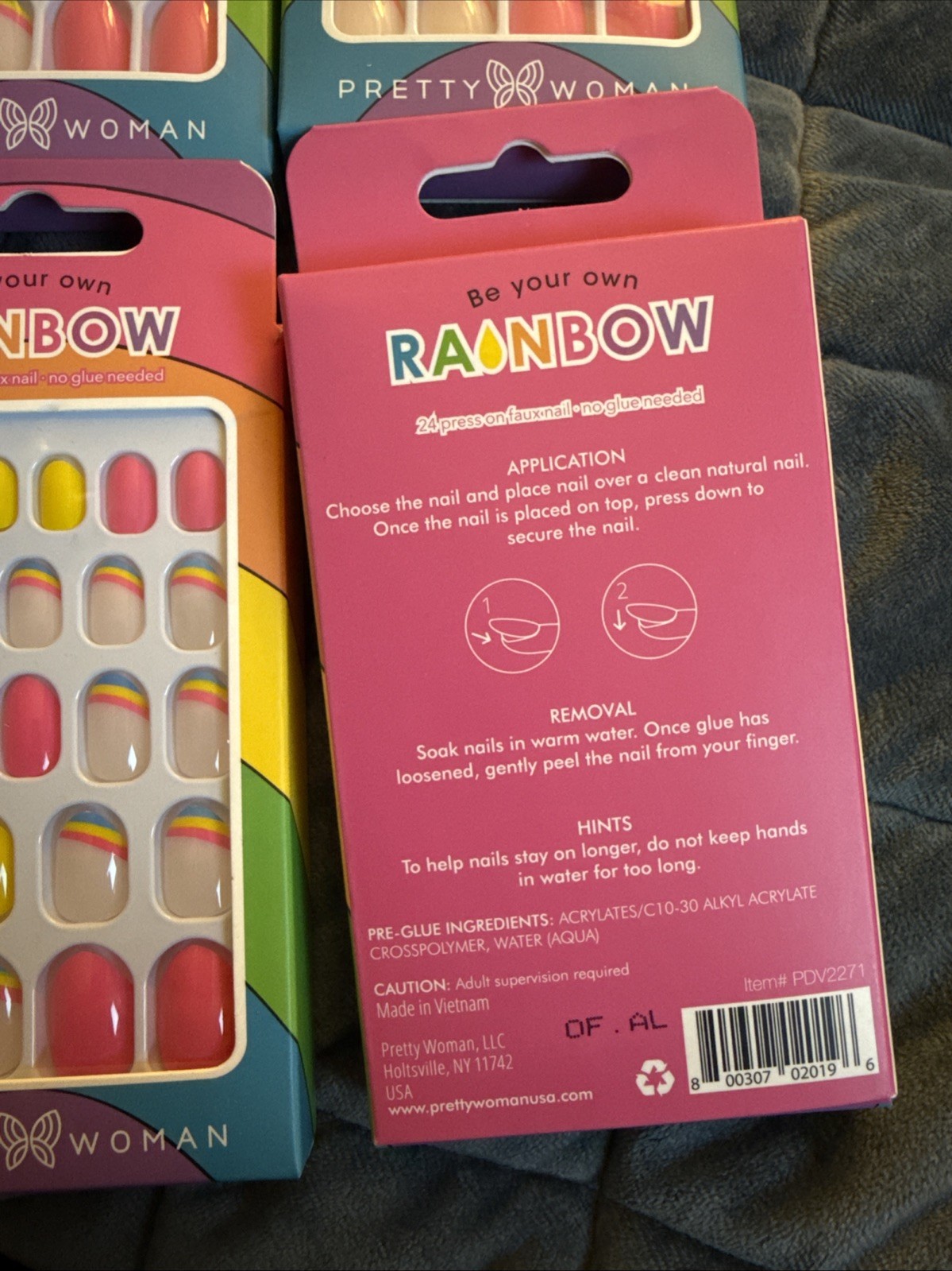Lot of 4 Pretty Woman Press-On Nails Be Your own Rainbow Kids / Small