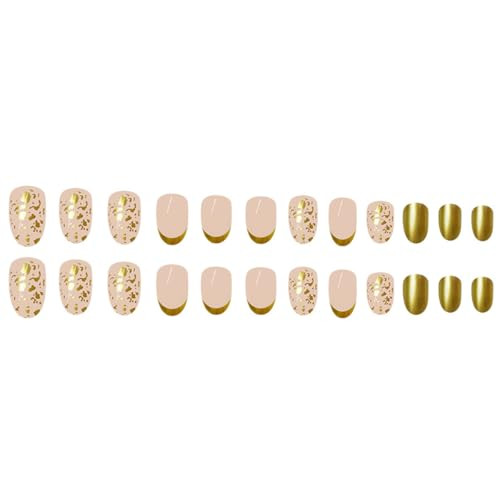 Gold French Tip Press on Nails Short Almond Fake Nails Gold French Tip Nails-18