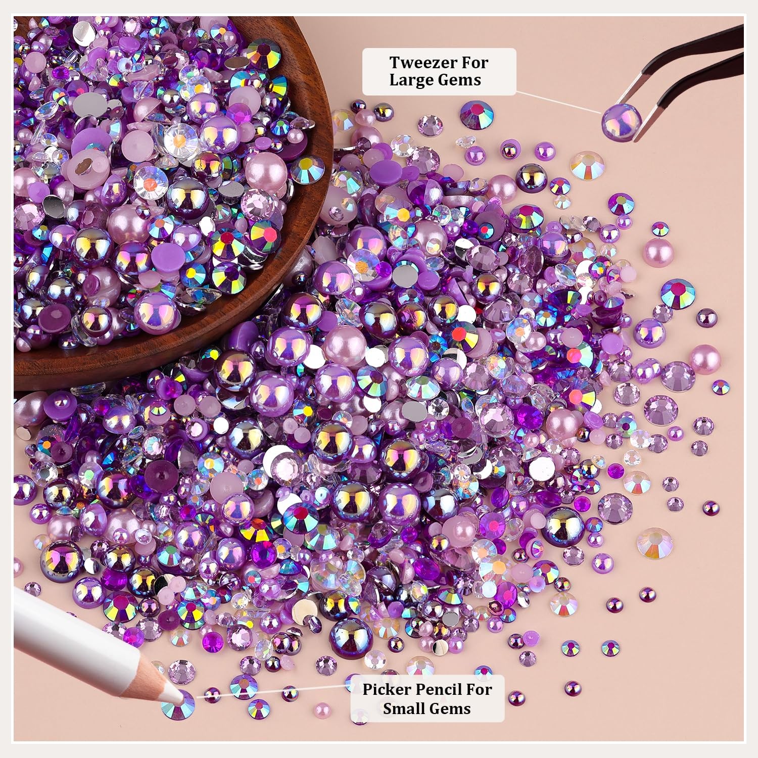 9000PCS Flatback Pearls and Rhinestones for Crafting, Purple 3-10mm Resin Rhi…