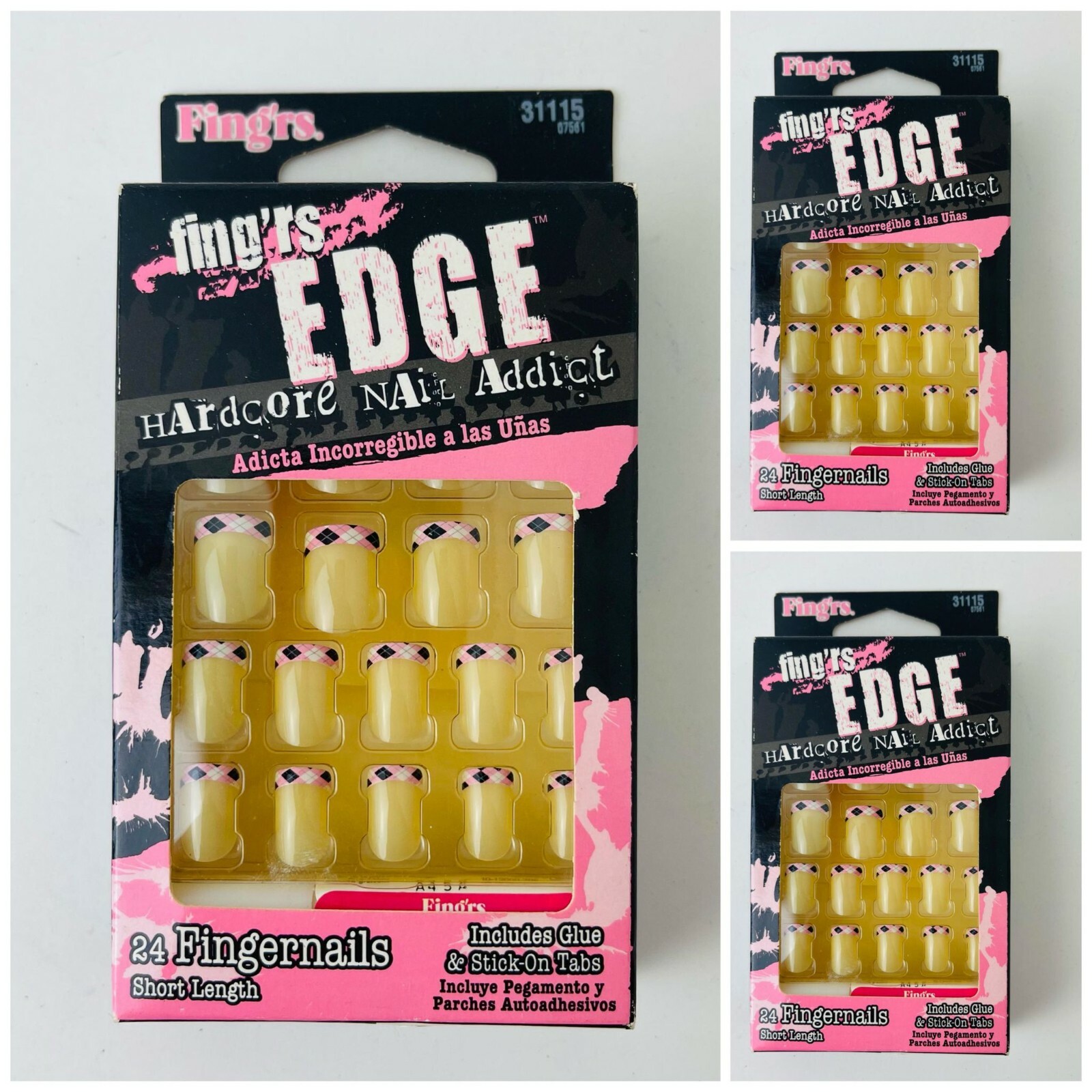 Set of 3 Fing’rs Edge Hardcore Nail Addict 24 Fingernails Short Length 31115 NEW