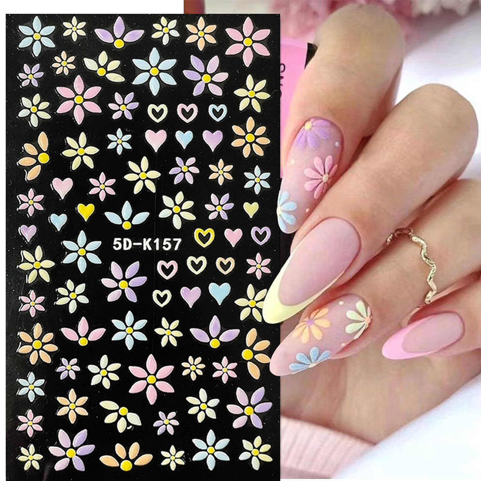 Nail Art Stickers Decals 5D Embossed Flower Colorful-06