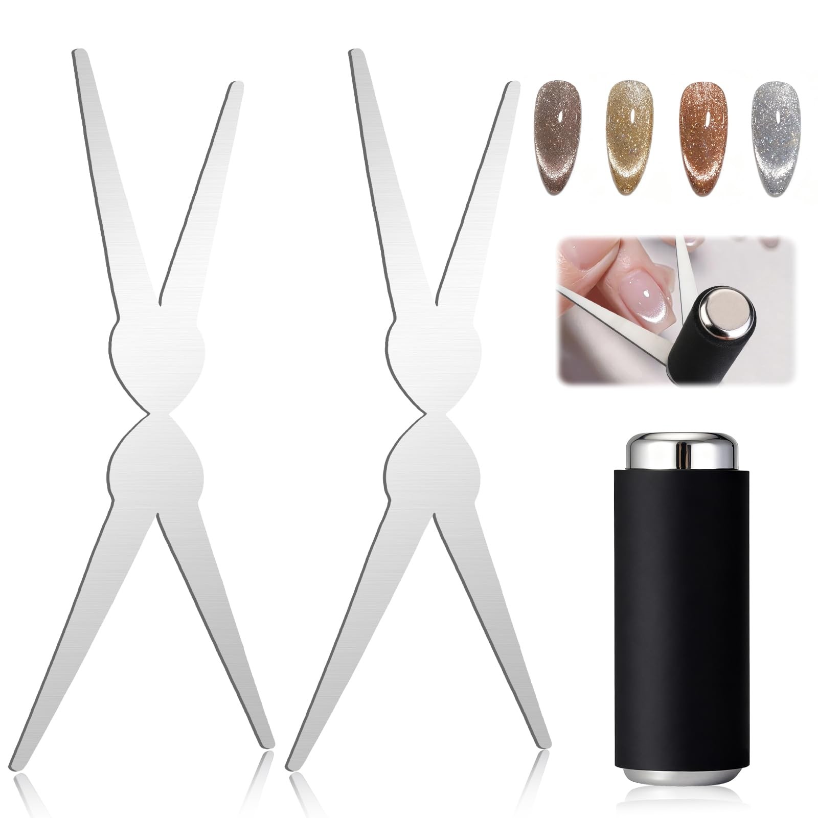Plman Cat Eye Magnet Set, Scissor-shaped Nail Tool, 2 in 1 Silver