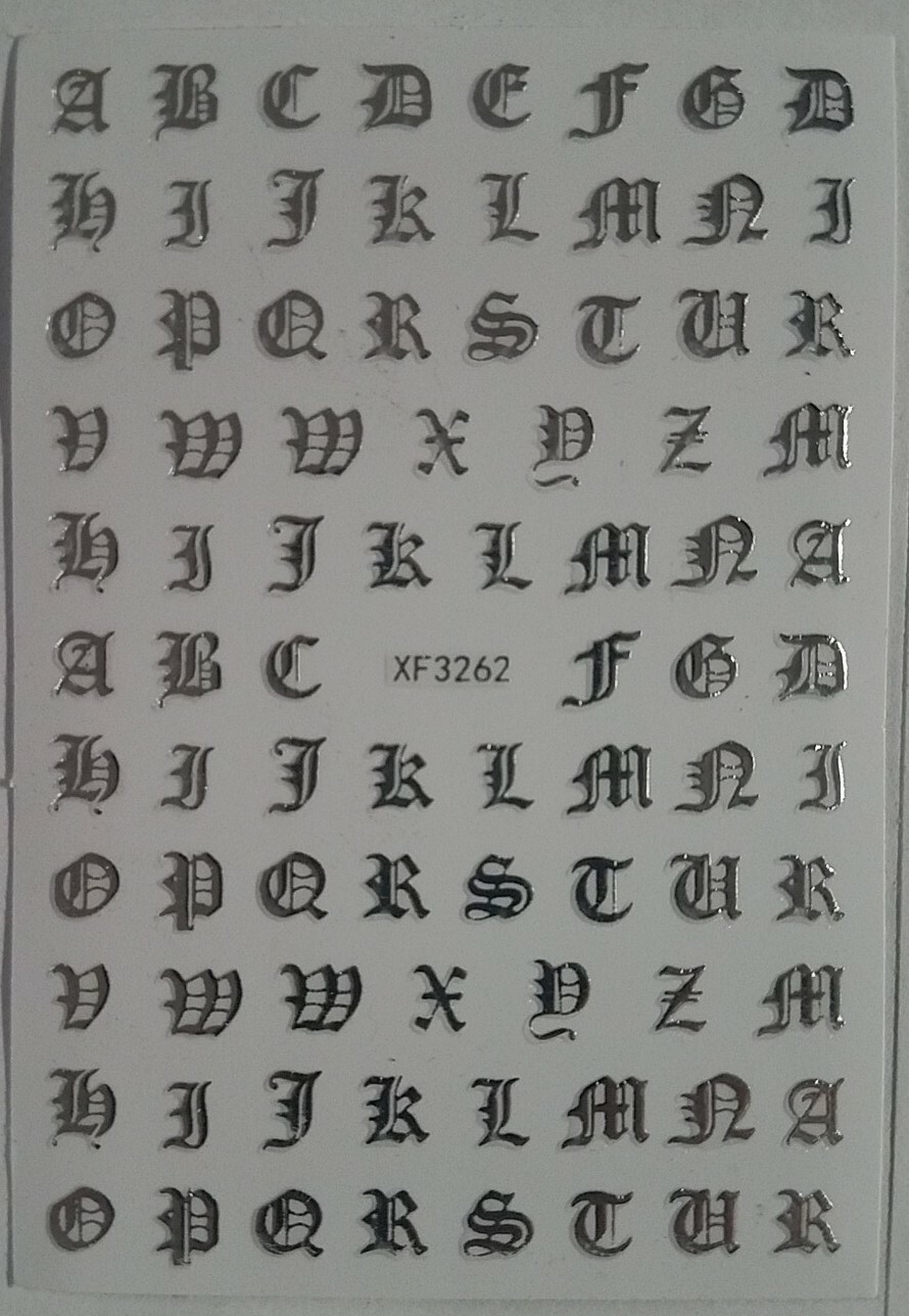 Silver Alphabet Letters Nail Art Stickers