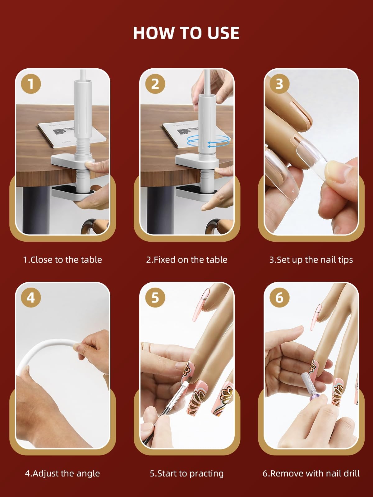 NIQZOPA Practice Hand for Acrylic Nails, Tips Won’t Fall Off Mannequin Brown