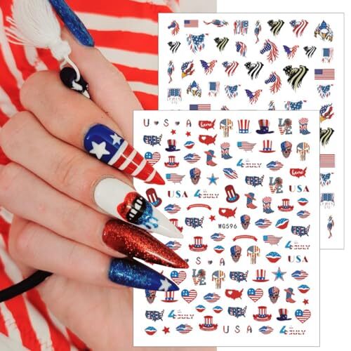 4th of July Nail Stickers, 8 Sheets American Flag Independence Day Nail Art