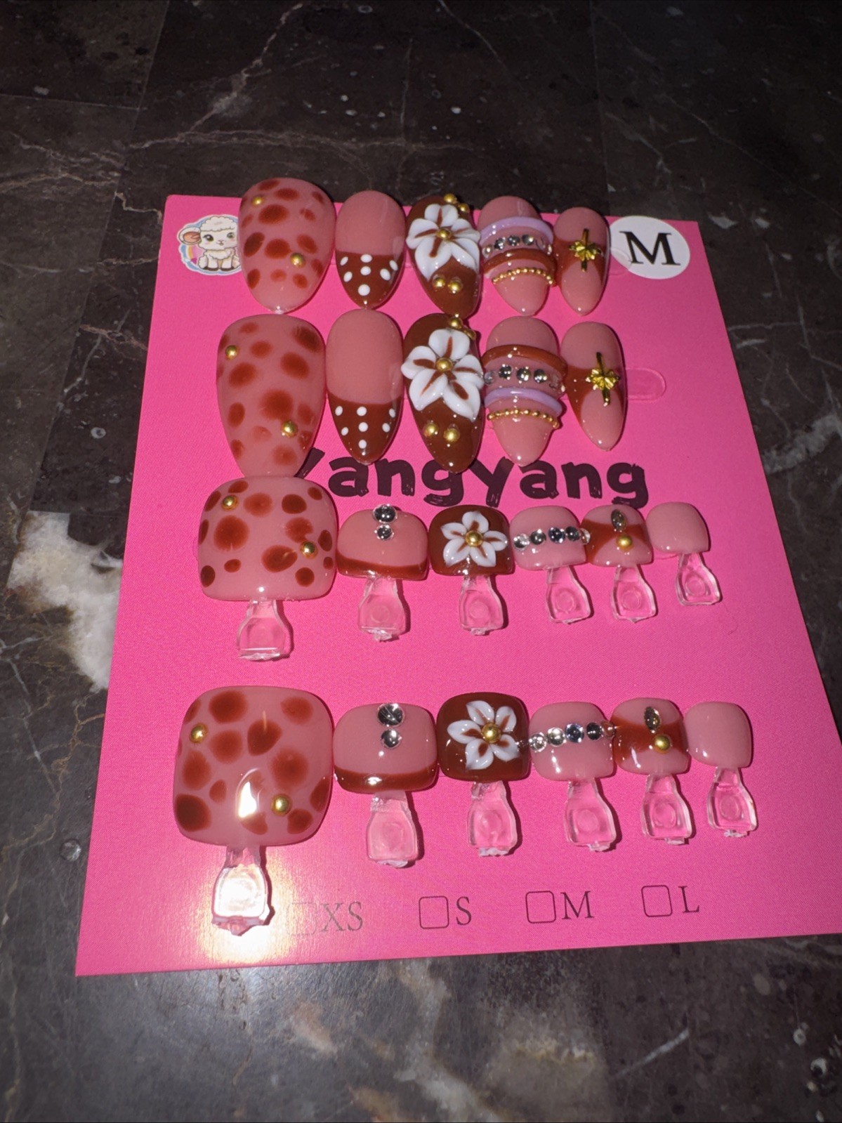 Handmade Medium Almond Press On Nails with Matching Toes Set Reusable Full Cover