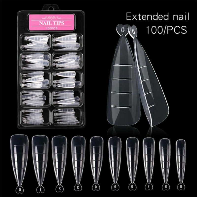 Fake Nails Clear Full Cover System Gel 100Pcs Nails Tips Mold Dual Forms