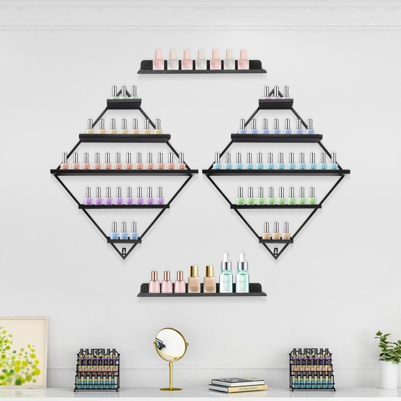 High-Quality Wall-Mounted Nail Polish Rack, 5-Tier Design, Holds 90 Bottles,