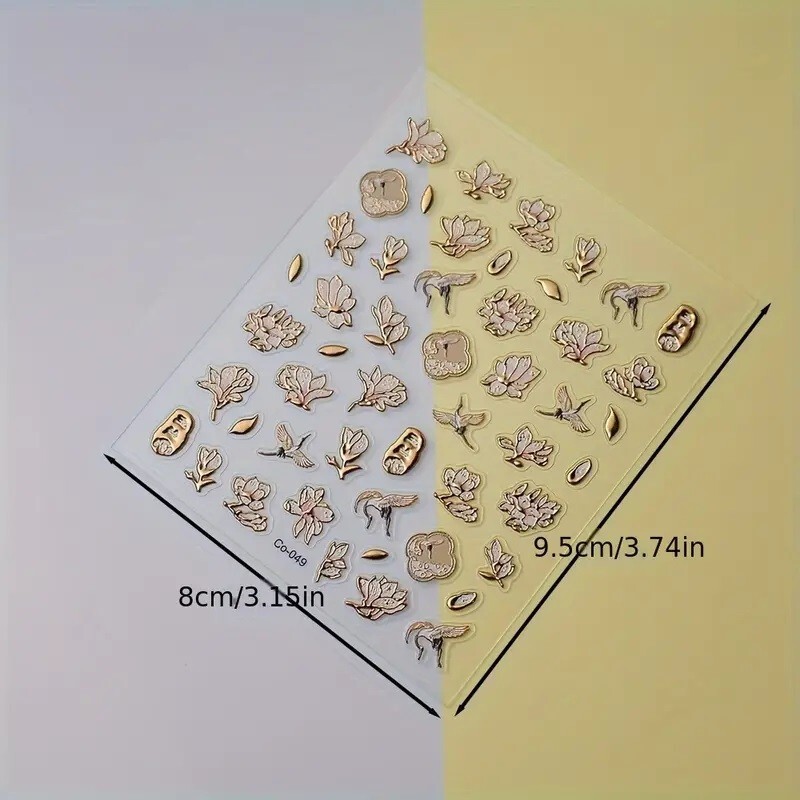 5D Embossed Rose Gold Flowers & Birds Assorted Designs Nail Art Vinly Decals