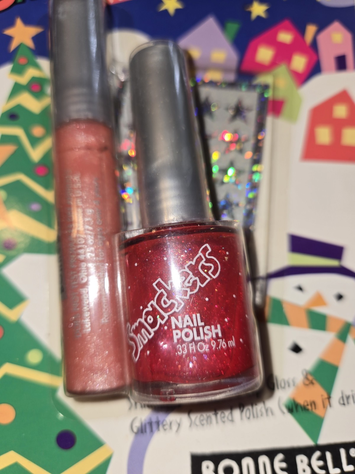 Vintage Bonne Bell Smackers Lip Gloss Nail Polish Set NOS Strawberry Sequins
