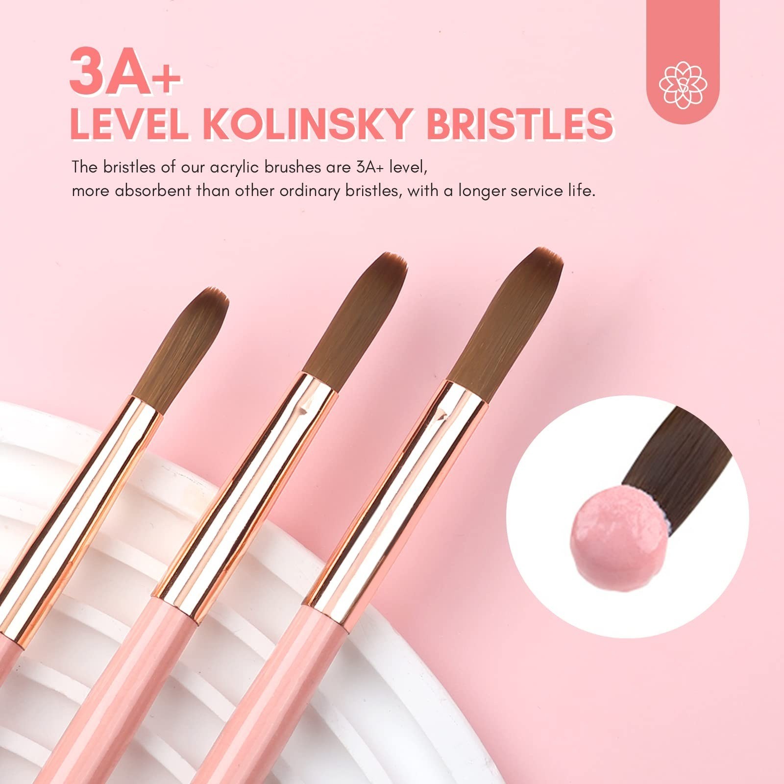 SAVILAND Acrylic Nail Brush Set – 3PCS Kolinsky Brushes for Nail Art