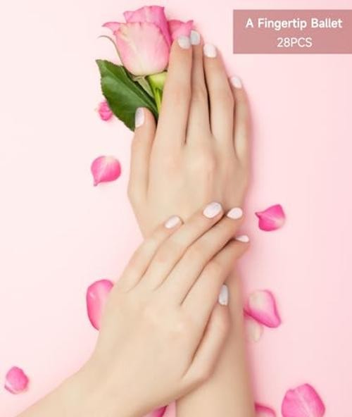 Semi Cured Gel Nail Strips (Fingertip Ballet), 28 pcs UV Gel Nail Stickers for
