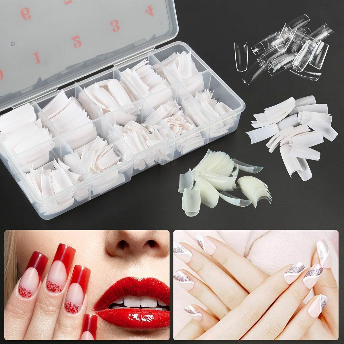 500PCS/ Box Clear Solid Natural French False Acrylic Nail Art Tips UV Gel DIY