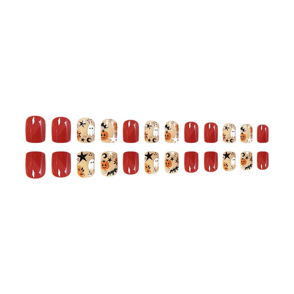 24 Pcs Halloween Press on Nails Short Square – Fake Nails Orange French Cute …
