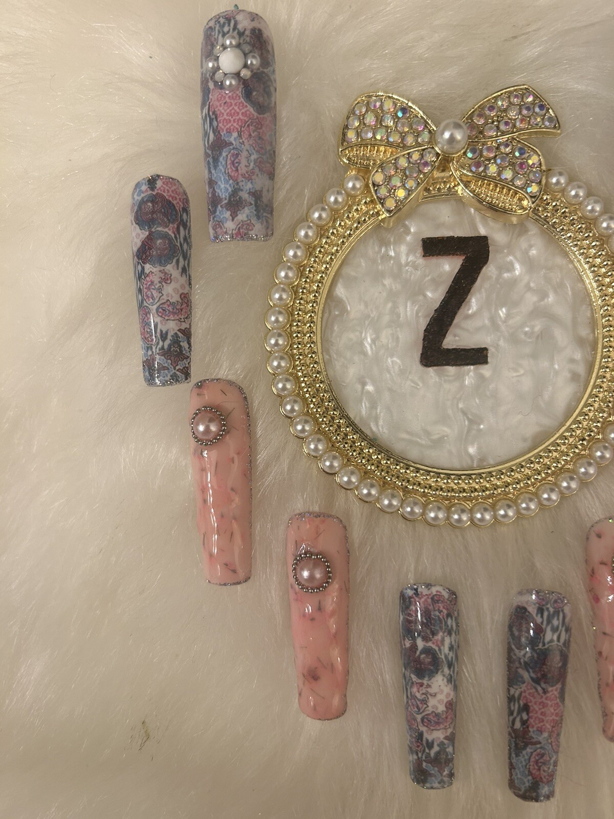 Z NAILZ! Gorgeous 10 Pc.Handcrafted 2XL Square Pink/Blue Textured Press On Nails