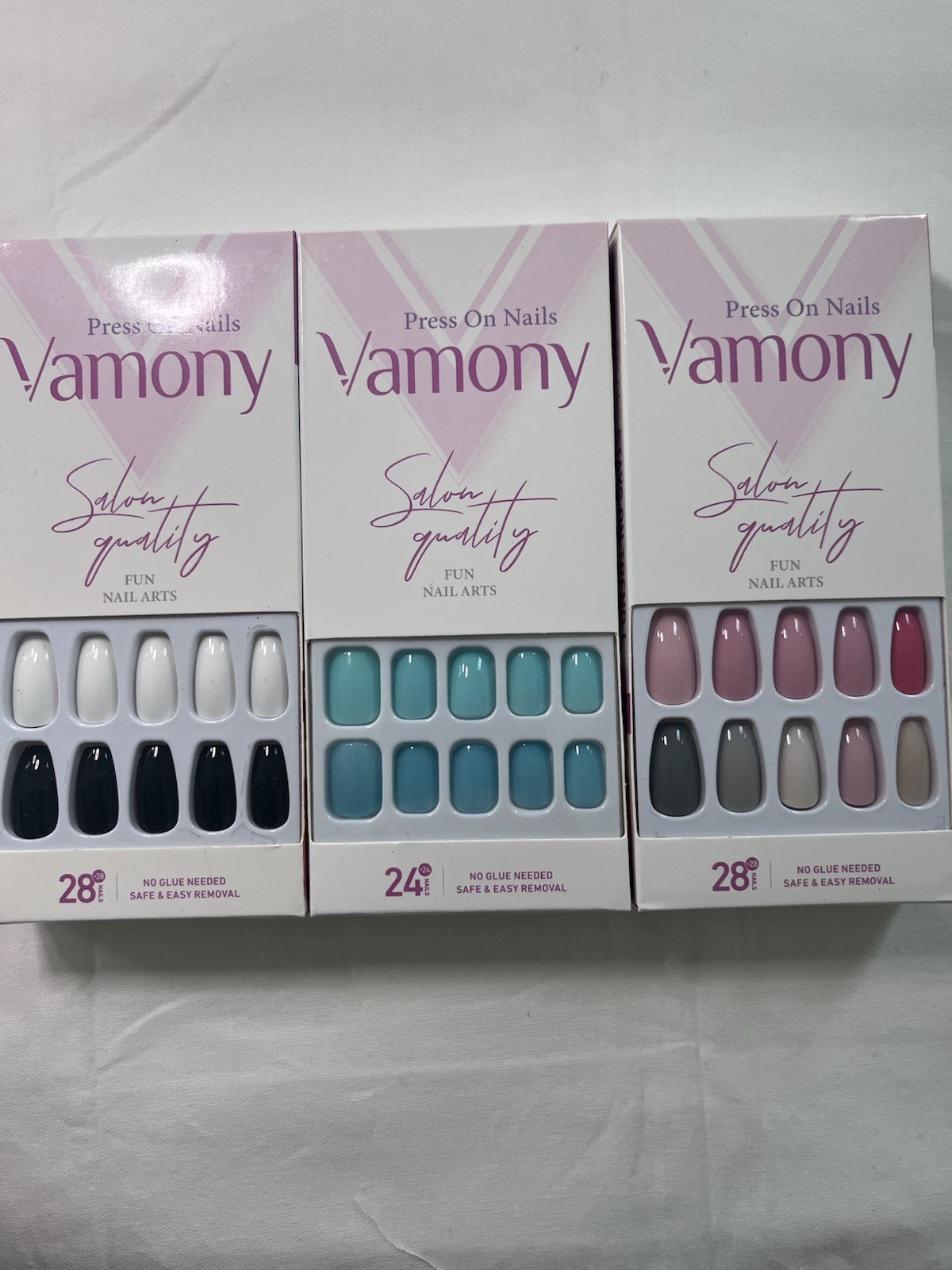 Vamony Press-On Nails Glossy Multicolor Oval & Square Full Cover No Glue Needed