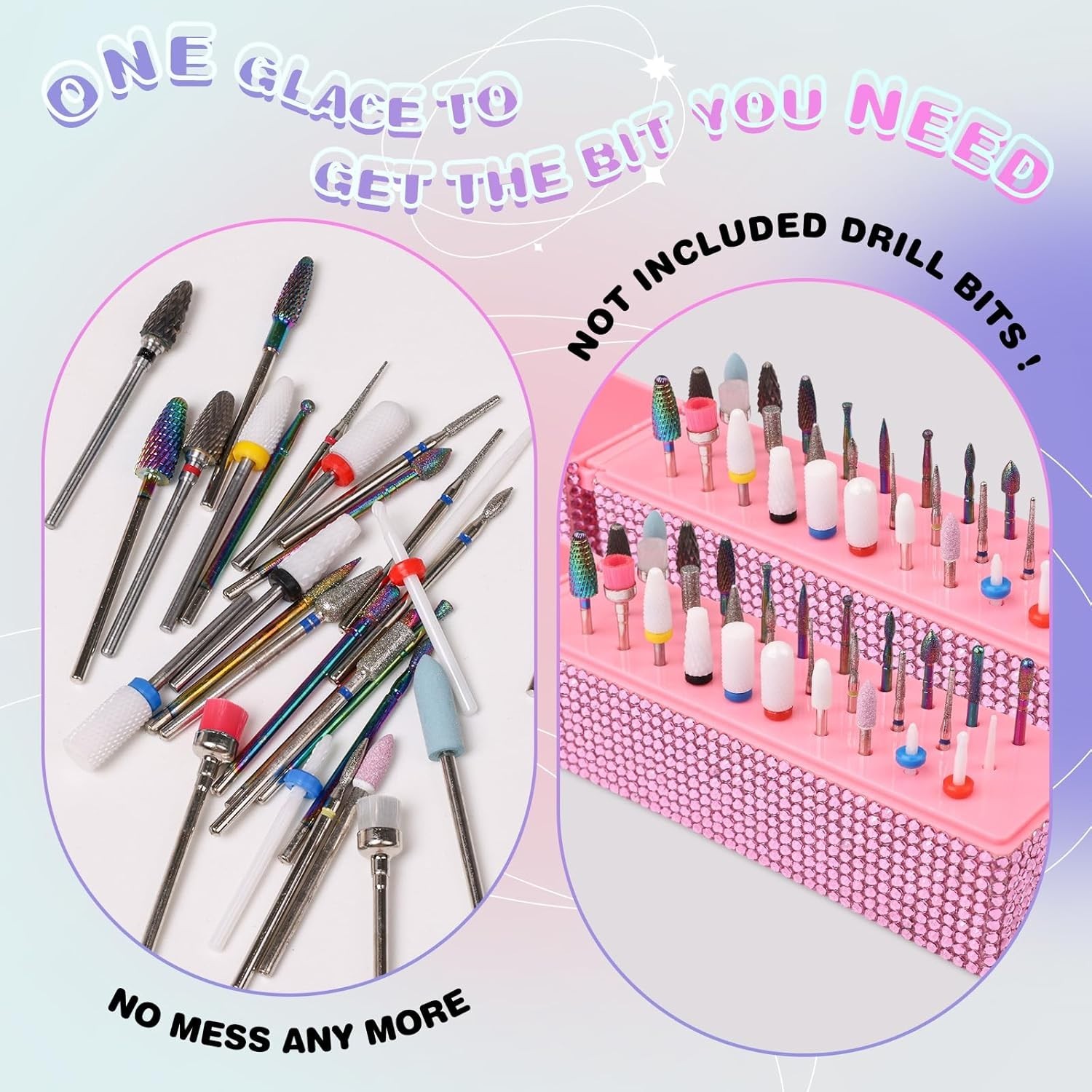 Nail Drill Bits Holder Box: 30 Holes Rhinestone Drill bit Holder Nail tech fo…