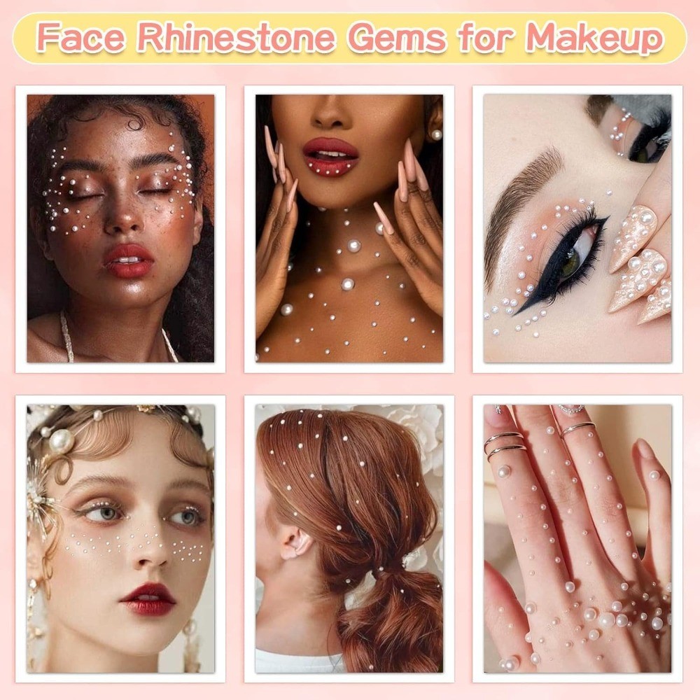 3600Pcs Face Gems Eye Pearls with SFX Makeup Glue Spirit Adhesive for Costume,