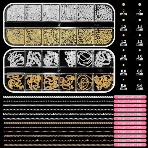 Gold Silver Caviar Nail Beads, 3D Starburst Chain Cross Nail Charms, Alloy S2