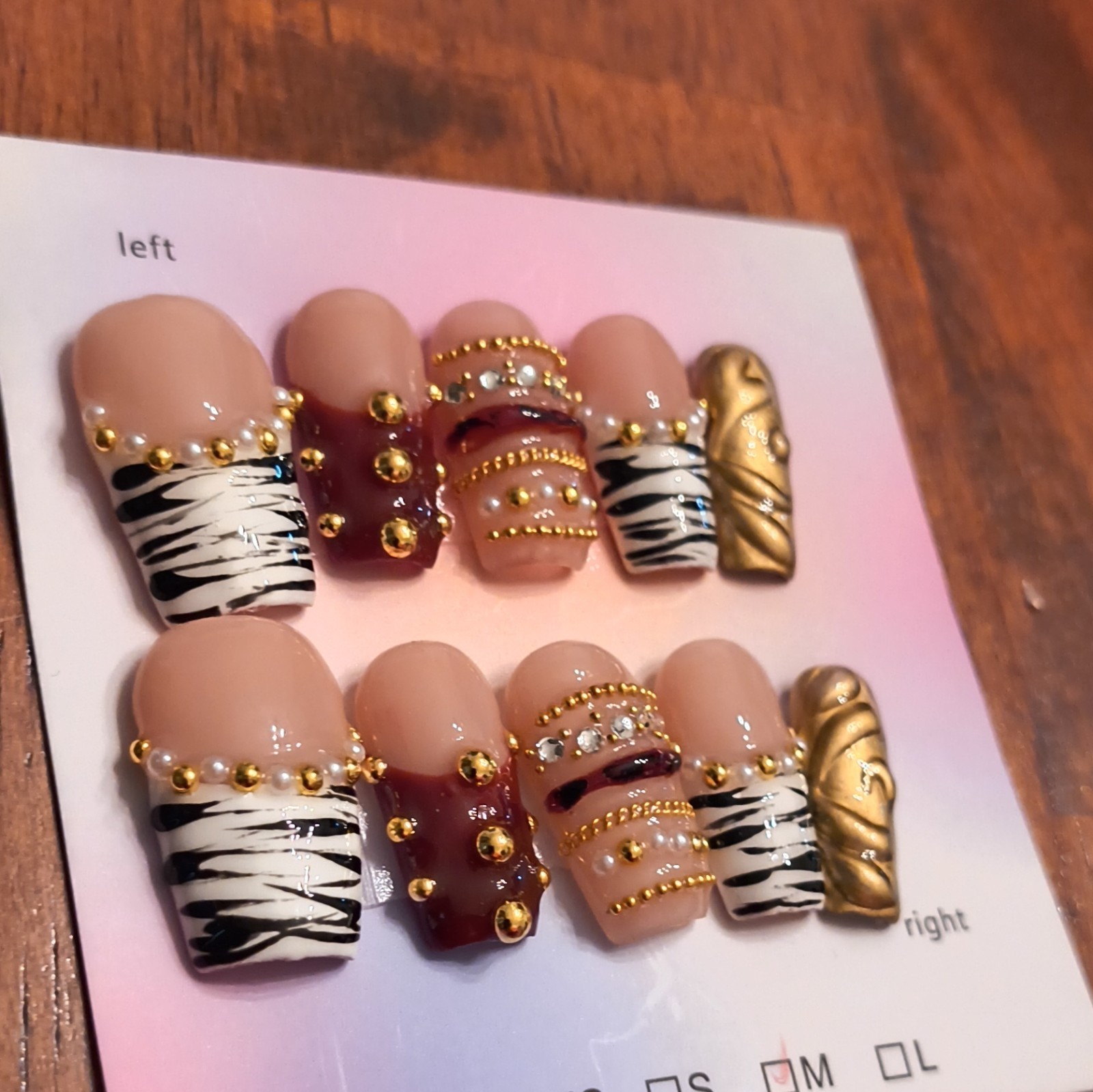 Press-On Nails Medium Square Multicolor 3D Animal Zebra Print Full Cover