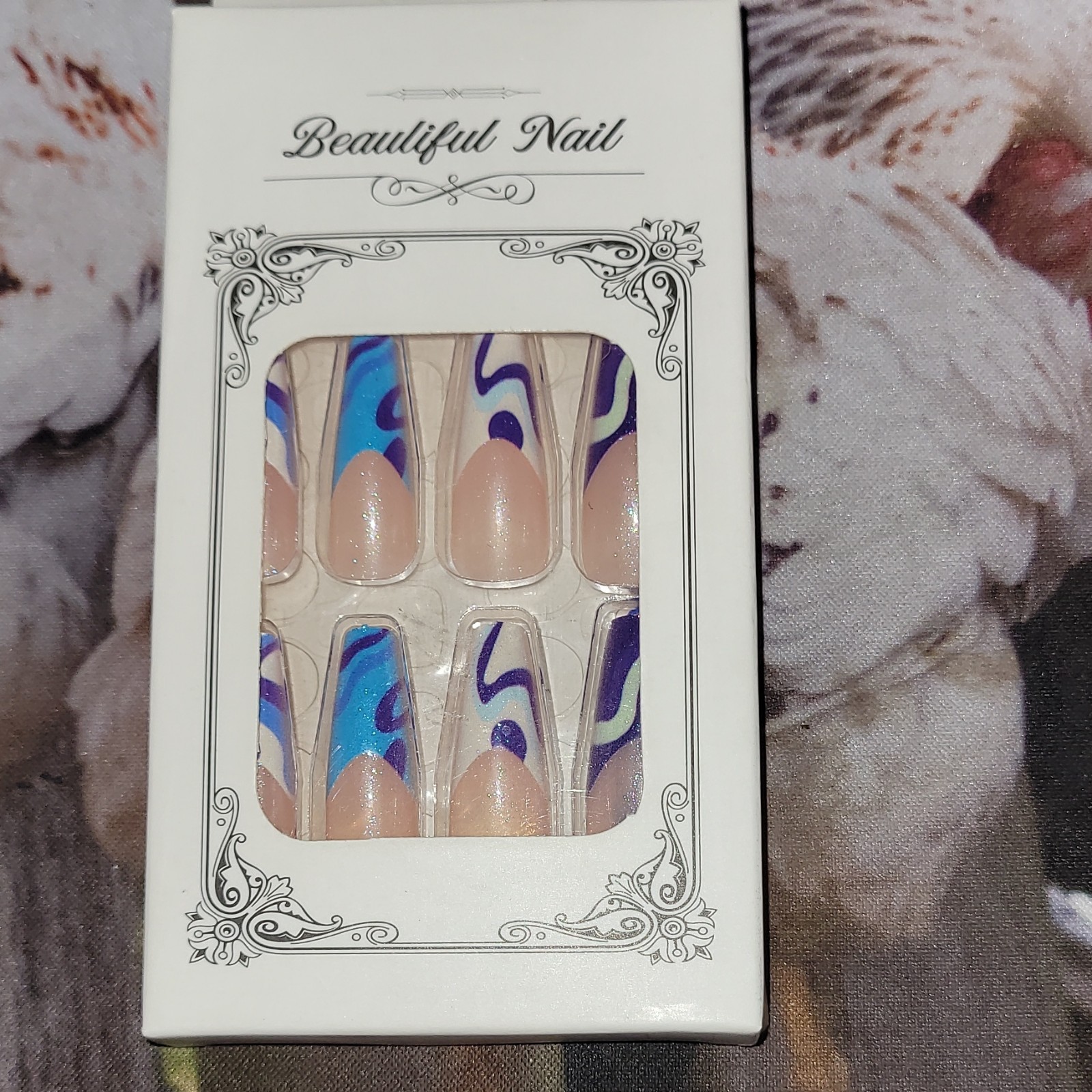 Beautiful Nail Pre-Designed Press-On Nails Long Coffin Shiny Abstract Nude