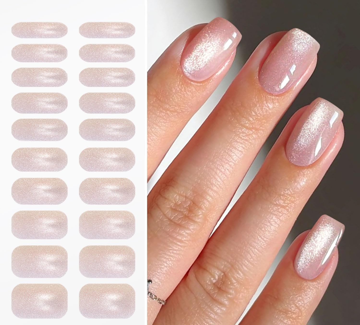 JMEOWIO Gel Nail Stickers Glitter Cat Eye Semi Cured Gel Nail Strips Wraps UV…