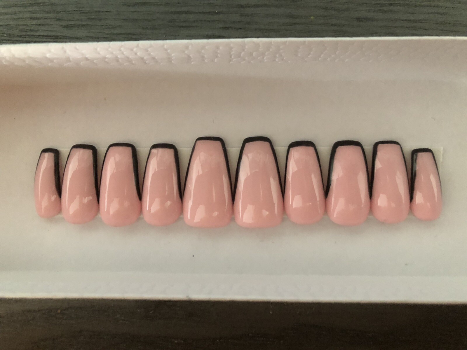 Pink with black accent press on nails
