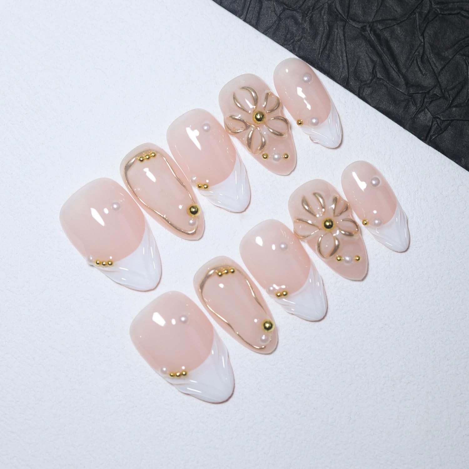 EasierGlow Nails 1TA02 Nude Gold Flower Pearl S