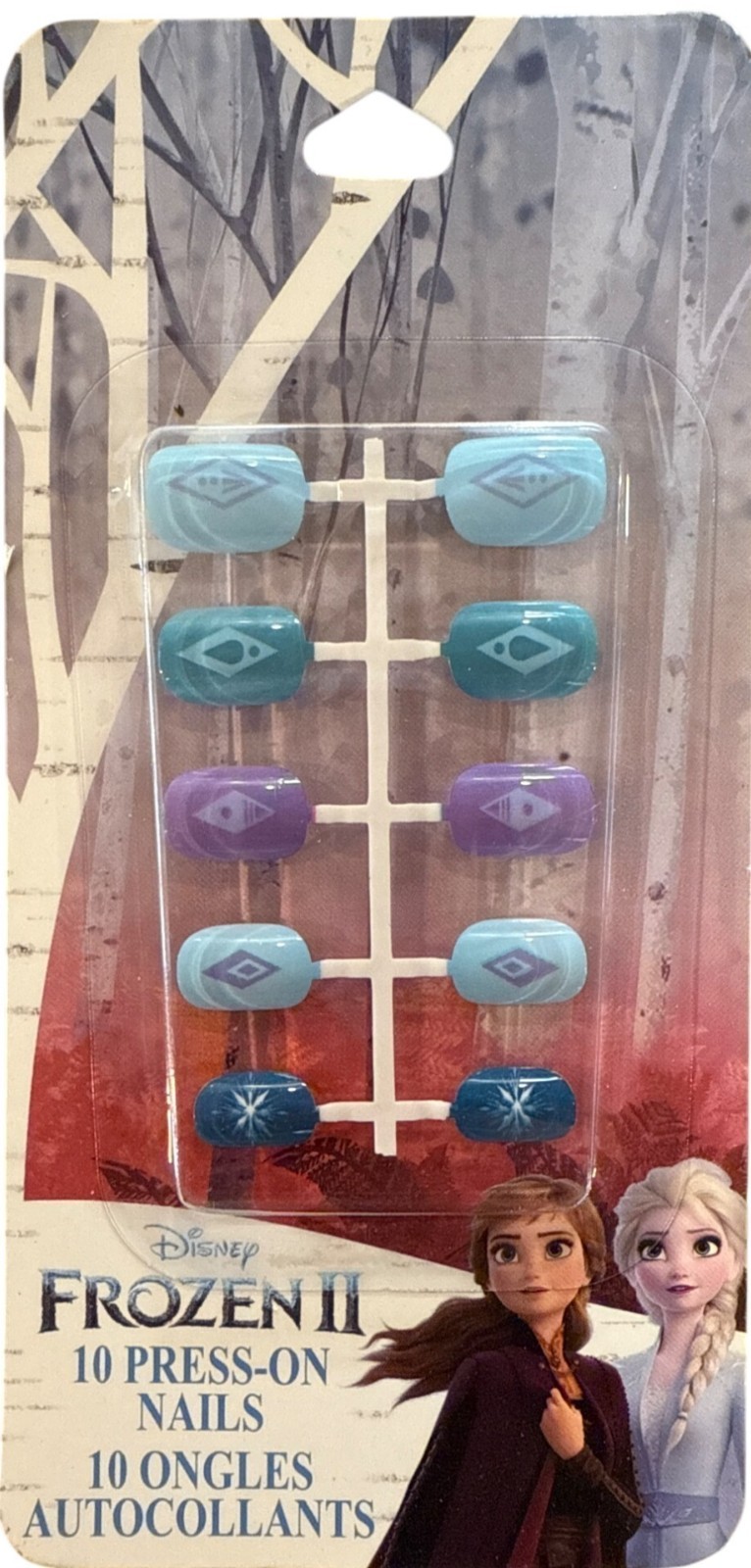Disney FROZEN II 10 Stick-On Nails ICE FLOWER+CRYSTAL Midnight Blue+Purple+Teal