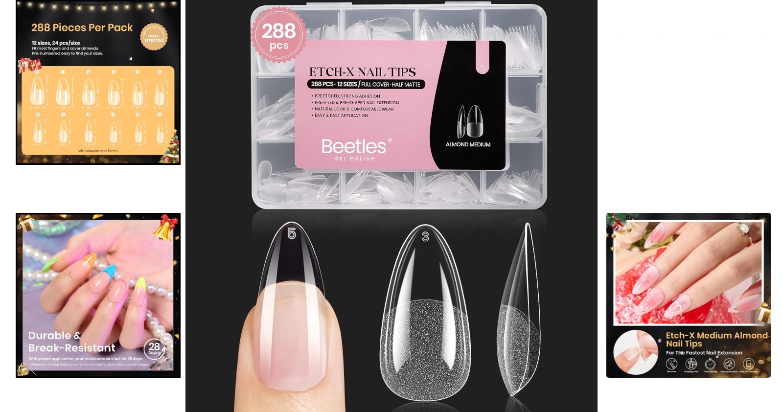 288 PCS Almond Gel Nail Tips – Natural Look Half Matte Finish for Women