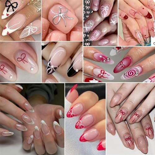 12 Sheets Bow Nail Stickers 3D Self Adhesive Black White Pink Bow Nail Decals