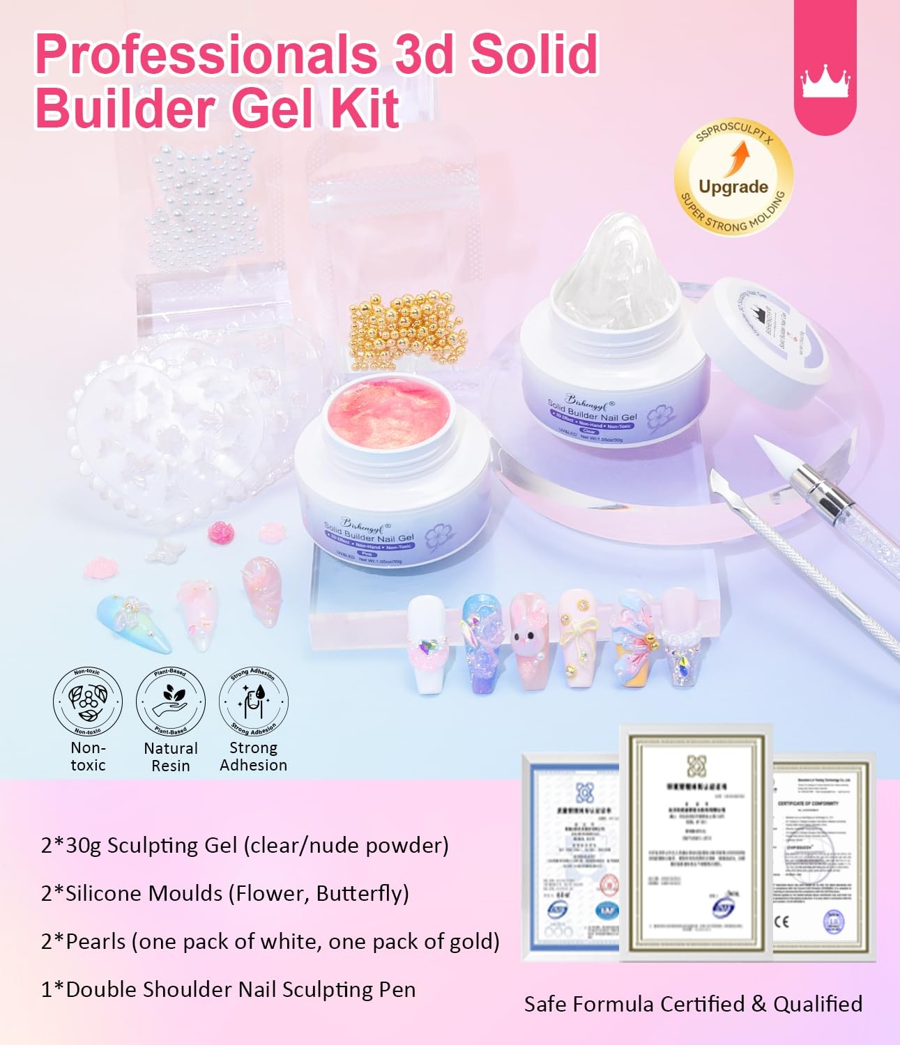 Solid Builder Gel For Nails – Non-Sticky Hand 3D Gel Nail Art Easy Shape 3D S…